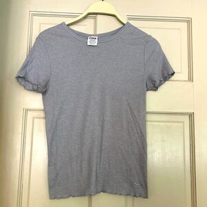 PINK Grey Top with ruffle waist- size small
